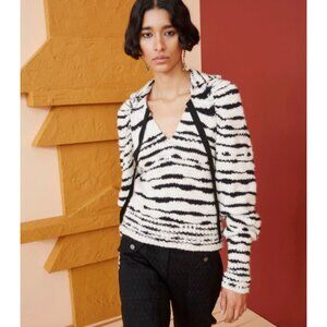 EUC Ulla Johnson 100% Merino Nicola Zebra Tie Front Sweater Cream Black S $465
